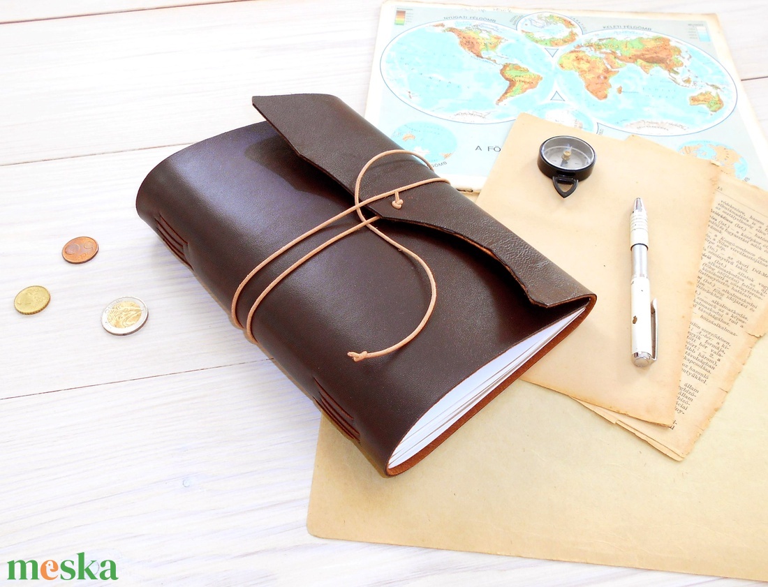 VIKING - Valódi bőr borítású kézműves napló A5 méretben - Vegvísir motívummal - diy (csináld magad) - fűzésminták - Meska.hu
