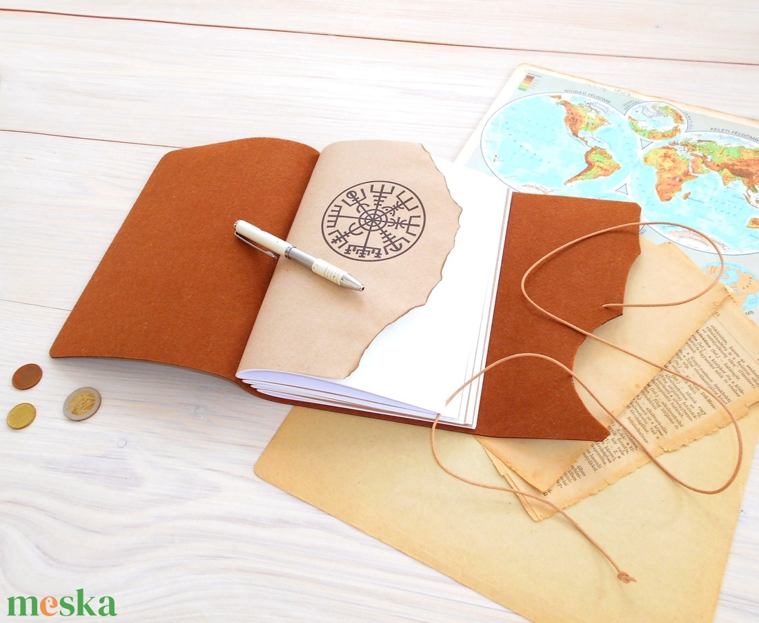 VIKING - Valódi bőr borítású kézműves napló A5 méretben - Vegvísir motívummal - diy (csináld magad) - fűzésminták - Meska.hu
