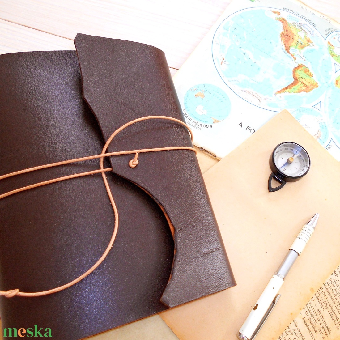 VIKING - Valódi bőr borítású kézműves napló A5 méretben - Vegvísir motívummal - diy (csináld magad) - fűzésminták - Meska.hu