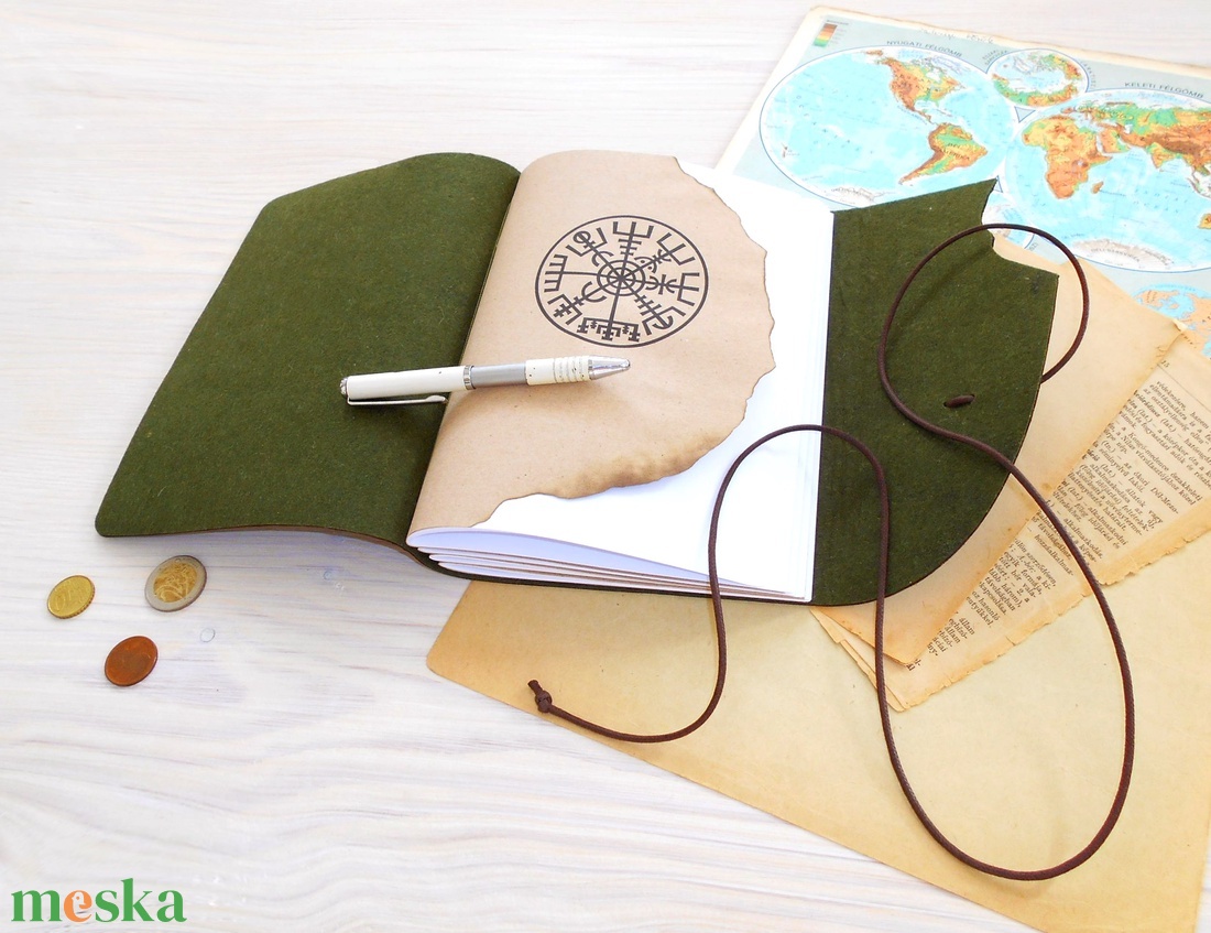 VIKING - Valódi bőr borítású kézműves napló A5 méretben - Vegvísir motívummal - otthon & életmód - papír, írószer - jegyzetfüzet & napló - Meska.hu
