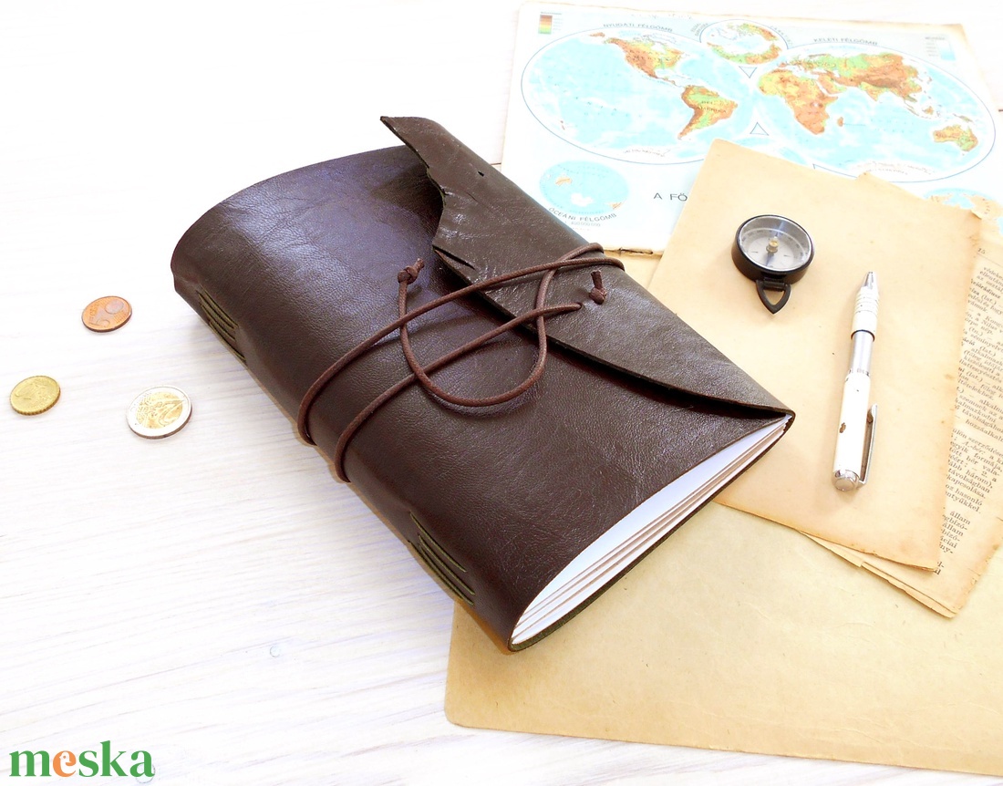 VIKING - Valódi bőr borítású kézműves napló A5 méretben - Vegvísir motívummal - otthon & életmód - papír, írószer - jegyzetfüzet & napló - Meska.hu