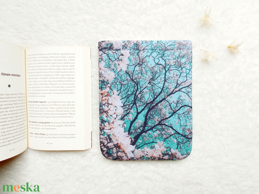MAGNÓLIA - Könyv Védő Tok, Könyvölelő, Könyvvászon - VÁLASZTHATÓ MÉRET! - táska & tok - neszesszer - Meska.hu