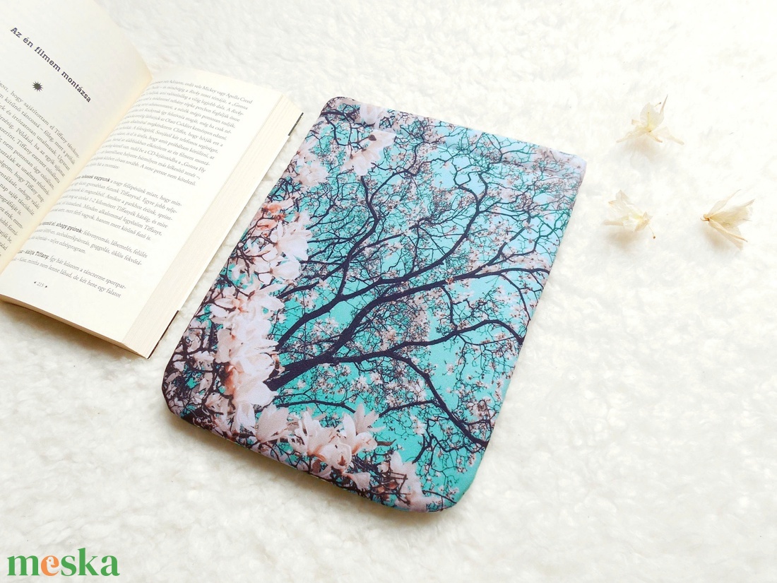 MAGNÓLIA - Könyv Védő Tok, Könyvölelő, Könyvvászon - VÁLASZTHATÓ MÉRET! - táska & tok - neszesszer - Meska.hu