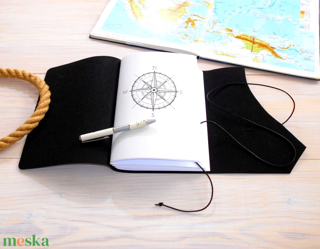 KALANDOR - Valódi bőr borítású kézműves napló A5 méretben - Iránytű motívummal - otthon & életmód - papír, írószer - jegyzetfüzet & napló - Meska.hu