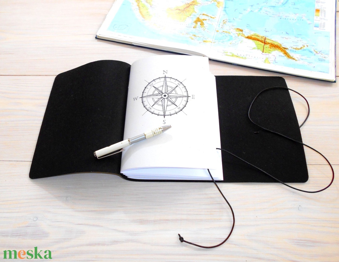 KALANDOR - Valódi bőr borítású kézműves napló A5 méretben - Iránytű motívummal - otthon & életmód - papír, írószer - jegyzetfüzet & napló - Meska.hu