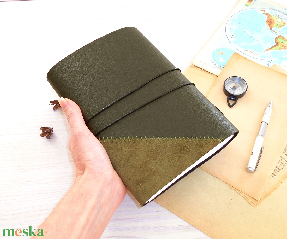 VIKING - Valódi bőr borítású kézműves napló A5 méretben - Vegvísir motívummal - otthon & életmód - papír, írószer - jegyzetfüzet & napló - Meska.hu