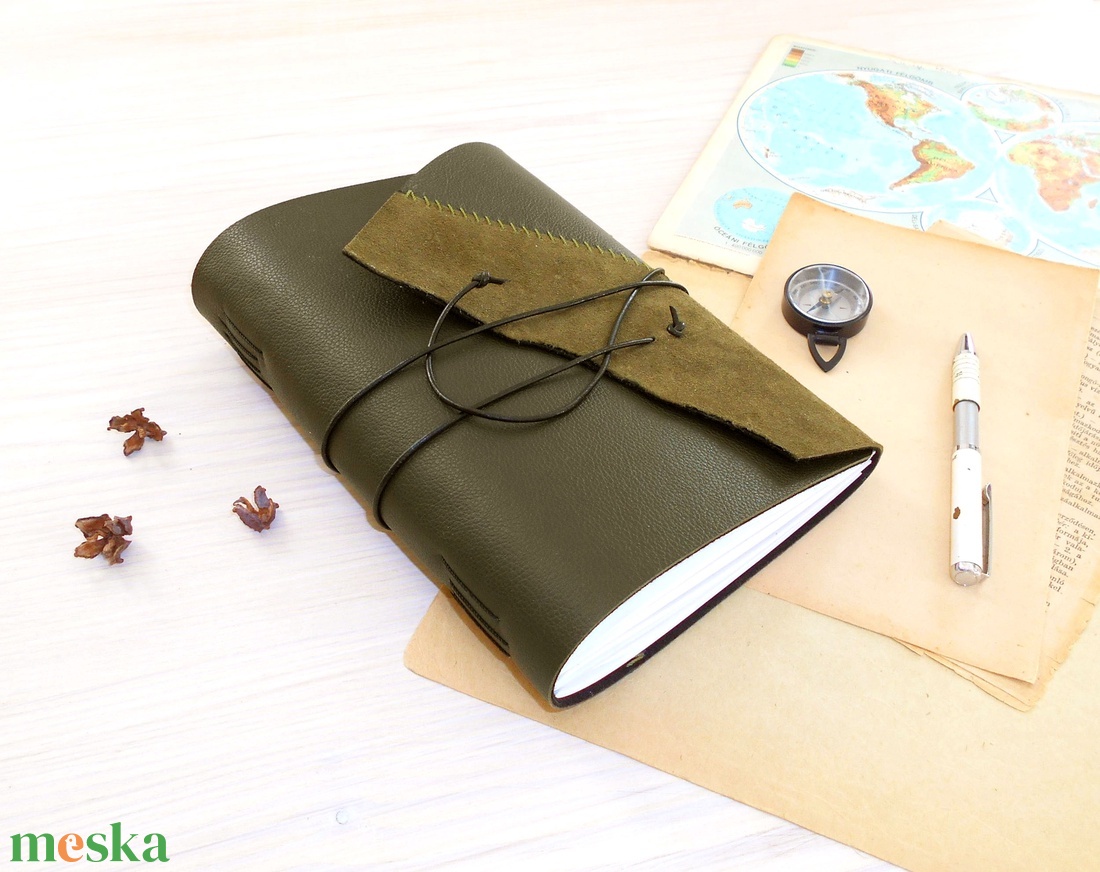 VIKING - Valódi bőr borítású kézműves napló A5 méretben - Vegvísir motívummal - otthon & életmód - papír, írószer - jegyzetfüzet & napló - Meska.hu