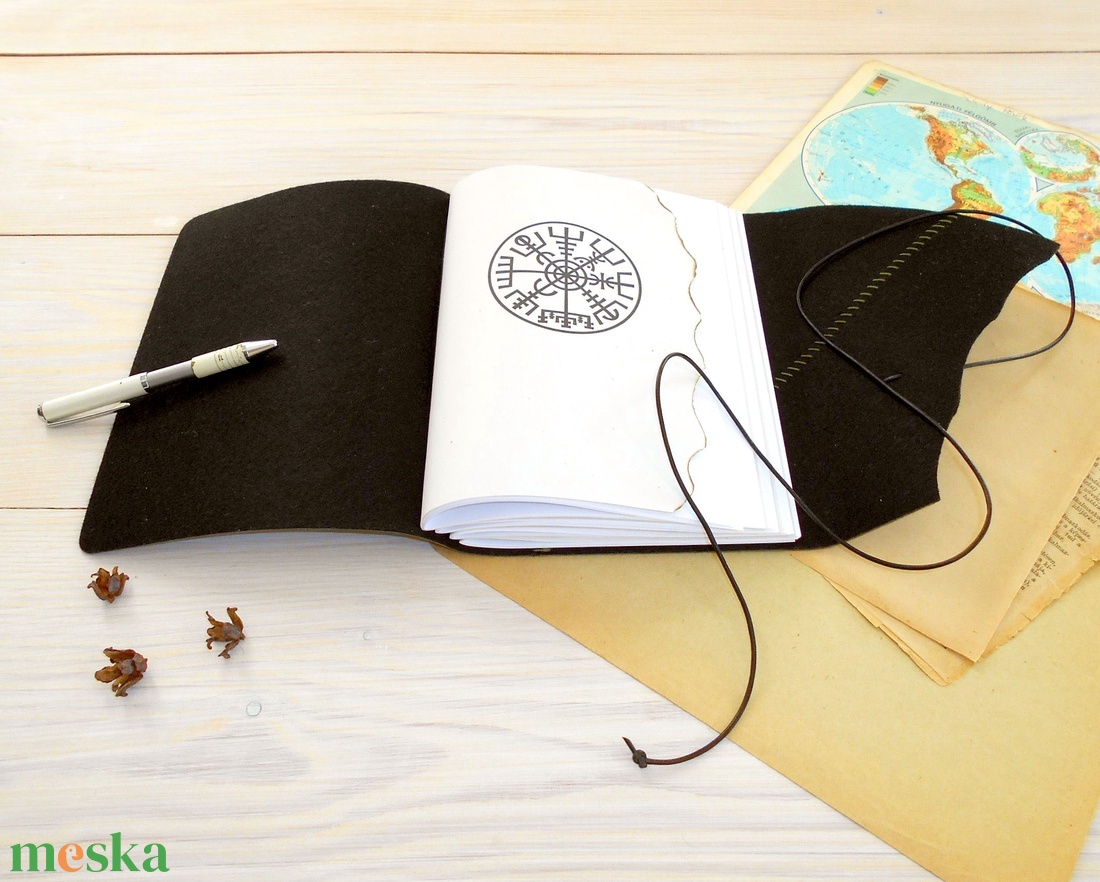 VIKING - Valódi bőr borítású kézműves napló A5 méretben - Vegvísir motívummal - otthon & életmód - papír, írószer - jegyzetfüzet & napló - Meska.hu