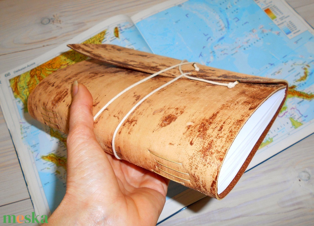 KALANDOR - Valódi bőr borítású kézműves napló A5 méretben - Iránytű motívummal - otthon & életmód - papír, írószer - jegyzetfüzet & napló - Meska.hu