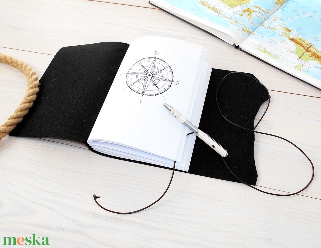 KALANDOR - Valódi bőr borítású kézműves napló A5 méretben - Iránytű motívummal - otthon & életmód - papír, írószer - jegyzetfüzet & napló - Meska.hu