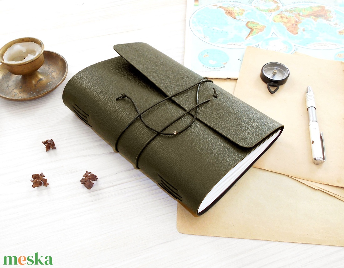 KALANDOR - Valódi bőr borítású kézműves napló A5 méretben - Égetett szélű első lappal - otthon & életmód - papír, írószer - jegyzetfüzet & napló - Meska.hu