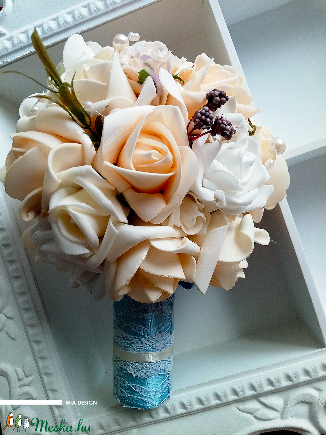 Egyedi, kézműves valami kék menyasszonyi örökcsokor -  - Meska.hu