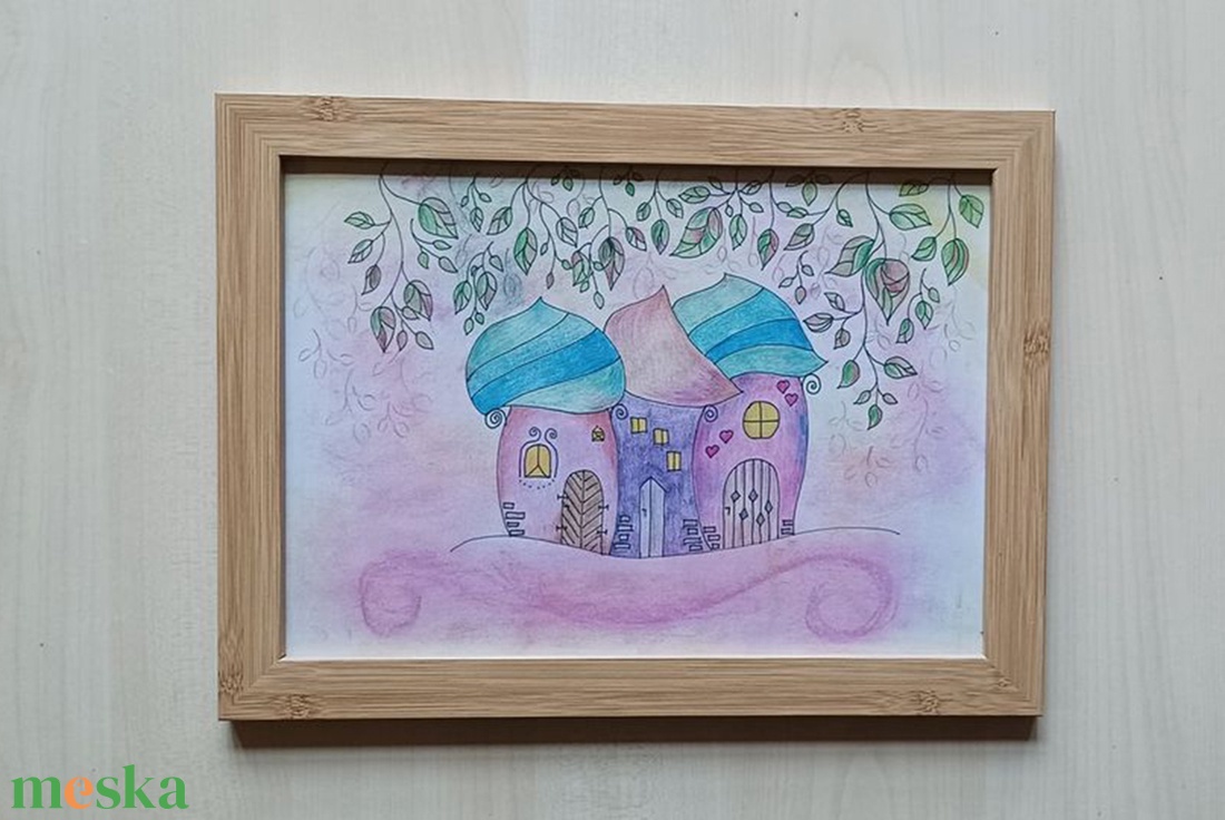 Rózsaszín házikók grafika - művészet - grafika & illusztráció - ceruzarajz - Meska.hu