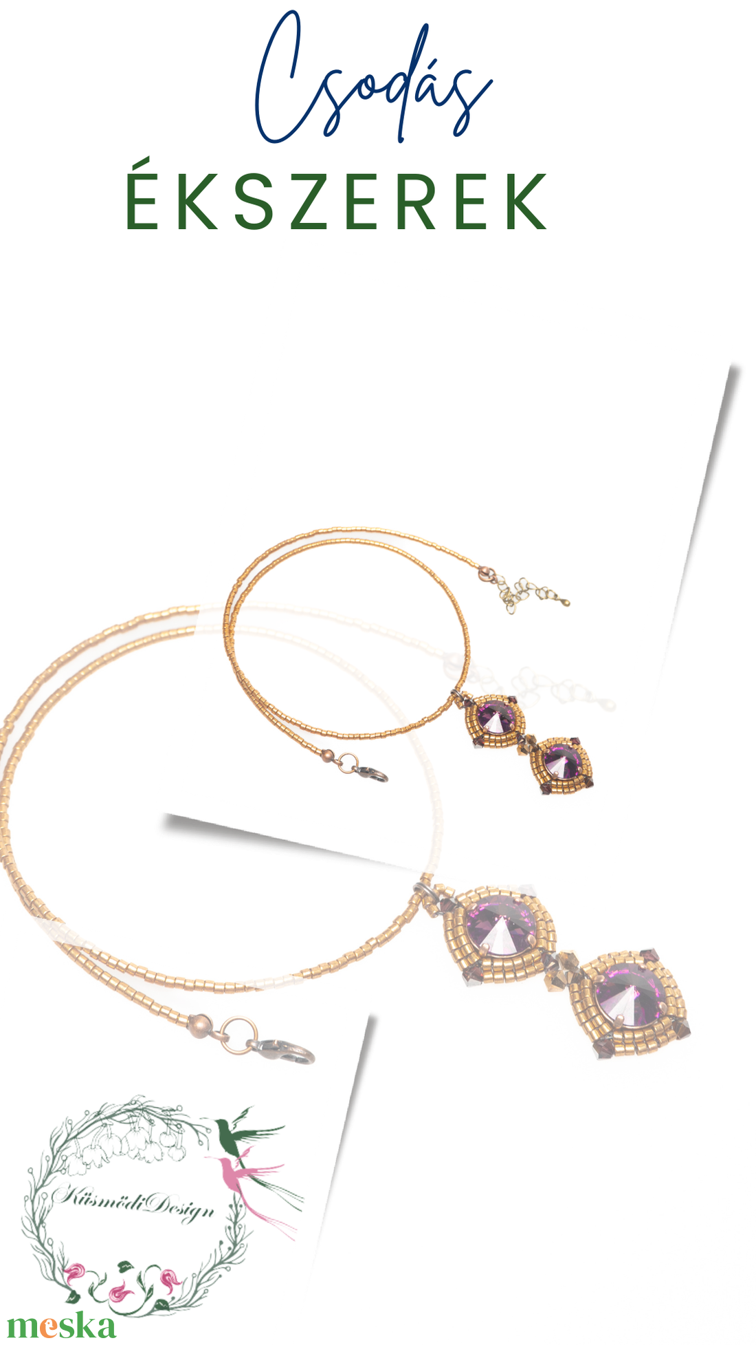 Diána nyaklánc- Swarovski Lila, arany - ékszer - nyaklánc - medálos nyaklánc - Meska.hu
