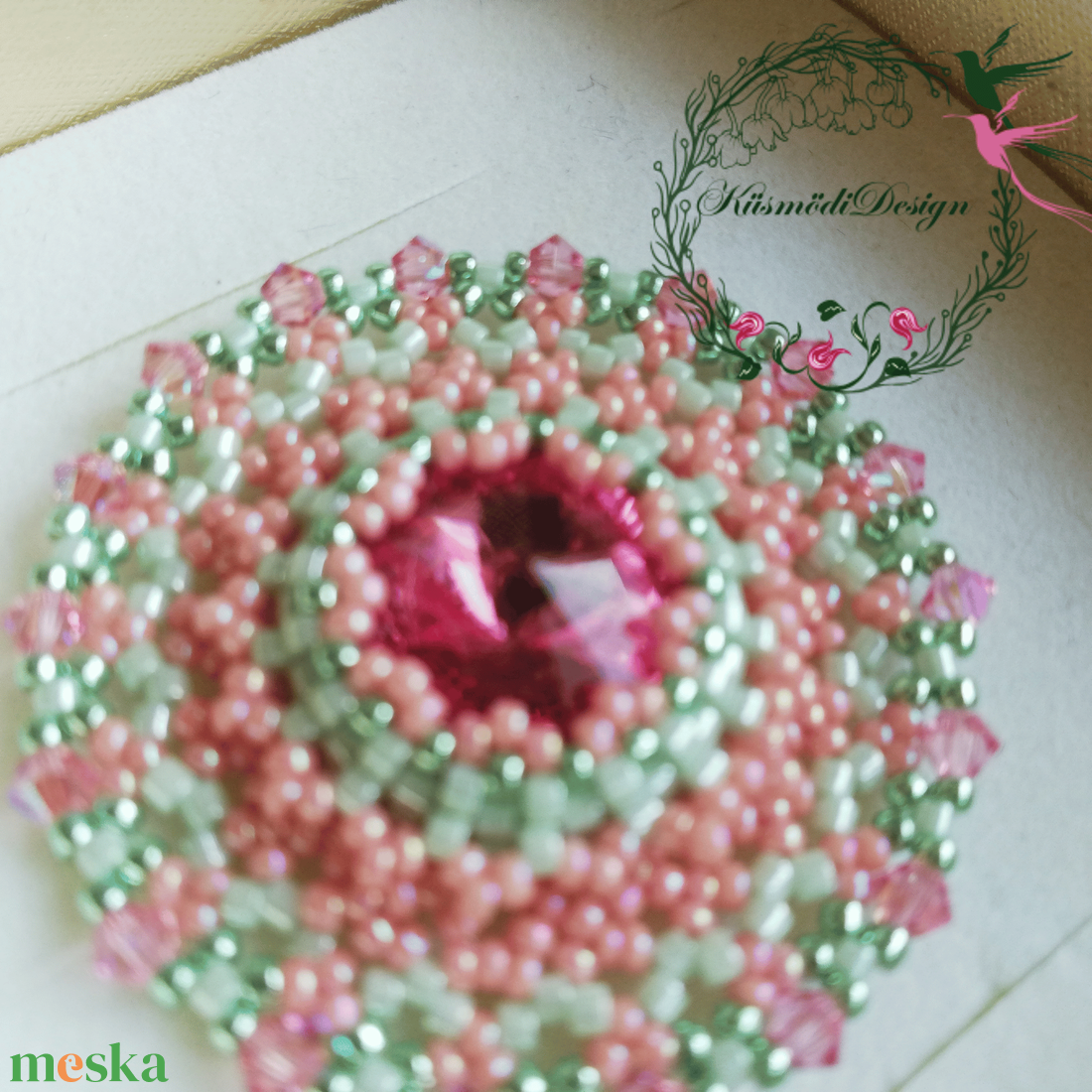  Mandala - menta, rózsaszín  - ékszer - nyaklánc - medálos nyaklánc - Meska.hu