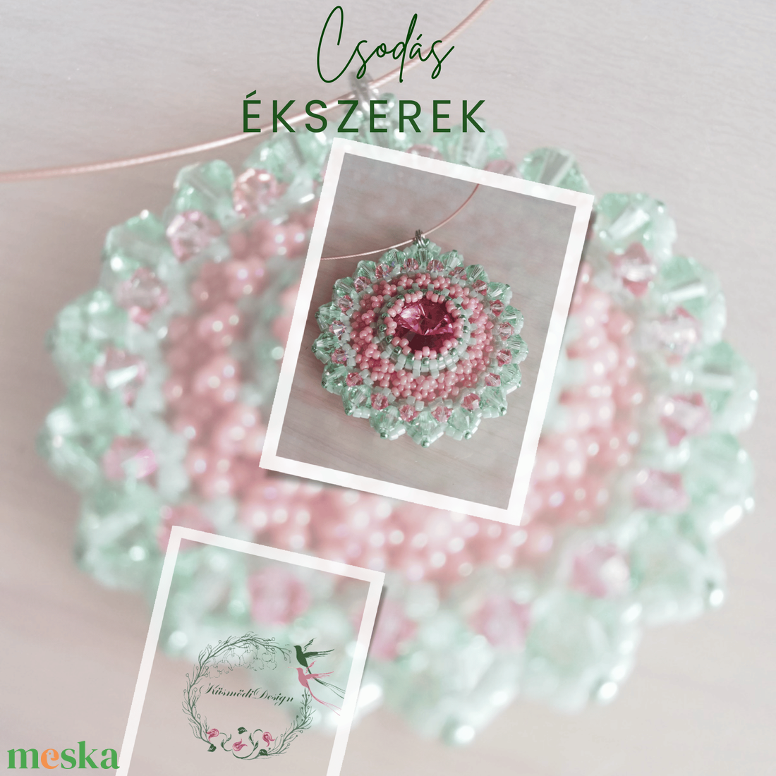  Mandala - menta, rózsaszín  - ékszer - nyaklánc - medálos nyaklánc - Meska.hu