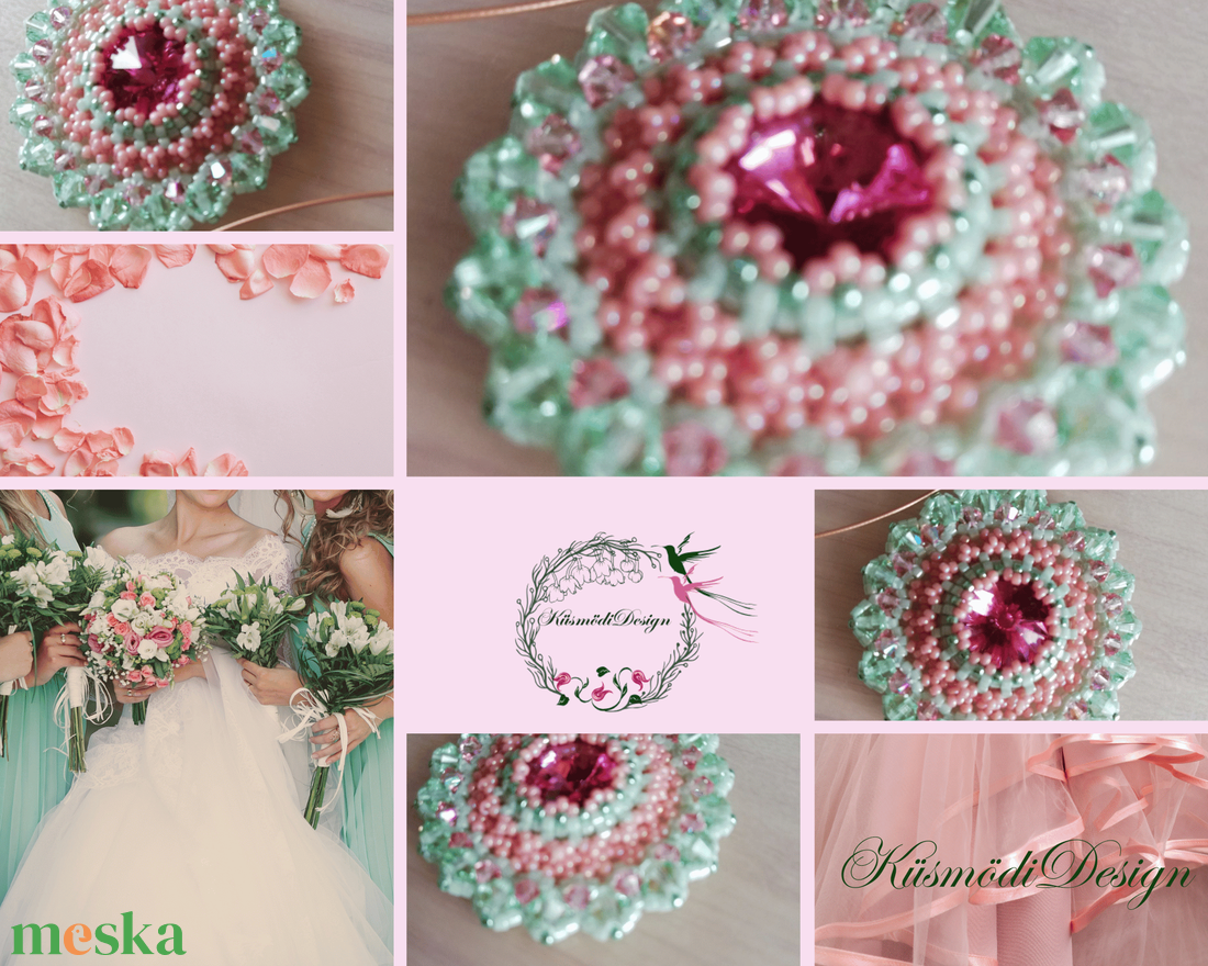  Mandala - menta, rózsaszín  - ékszer - nyaklánc - medálos nyaklánc - Meska.hu