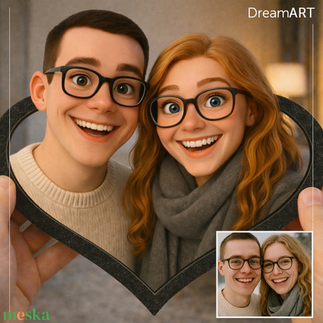 Szív alakú keretben egyedi rajz rólatok - művészet - más művészeti ág - Meska.hu