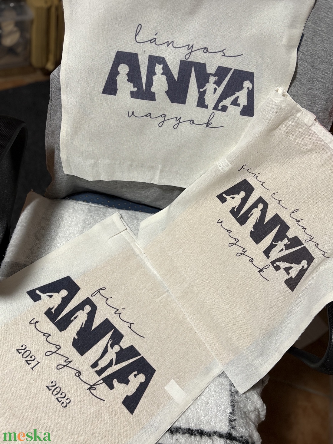 Fiús és lányos anya vagyok vászonszatyor - táska & tok - bevásárlás & shopper táska - shopper, textiltáska, szatyor - Meska.hu