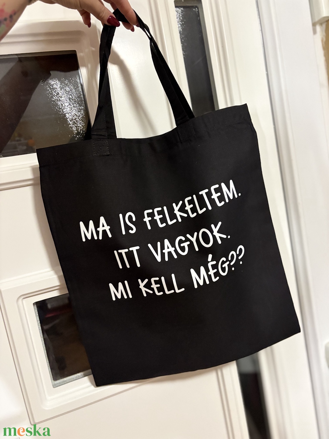Vászontáska �ma is felkeltem - táska & tok - bevásárlás & shopper táska - shopper, textiltáska, szatyor - Meska.hu