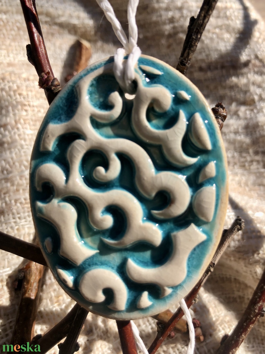 Türkiz kerámia húsvéti függő - otthon & életmód - dekoráció - húsvéti asztaldíszek - Meska.hu