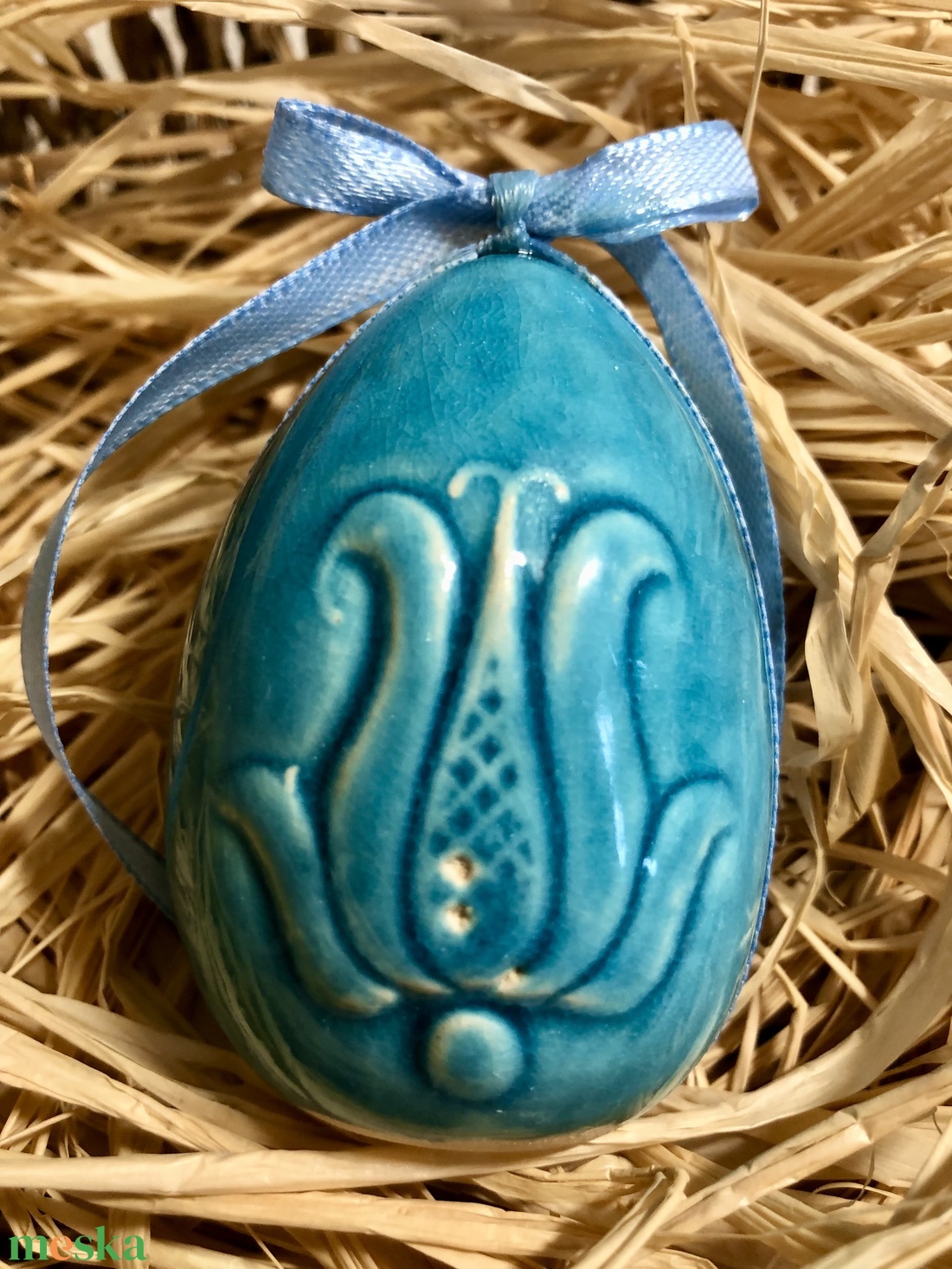 Türkiz Húsvéti kerámia tojás - otthon & életmód - dekoráció - dísztárgy - Meska.hu