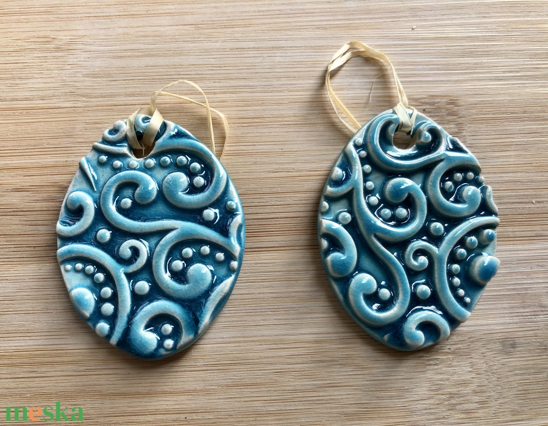 Türkiz tojás függő dísz - ünnepi díszek, dekorációk - húsvéti díszek és dekorációk - húsvéti tojásfadíszek - Meska.hu