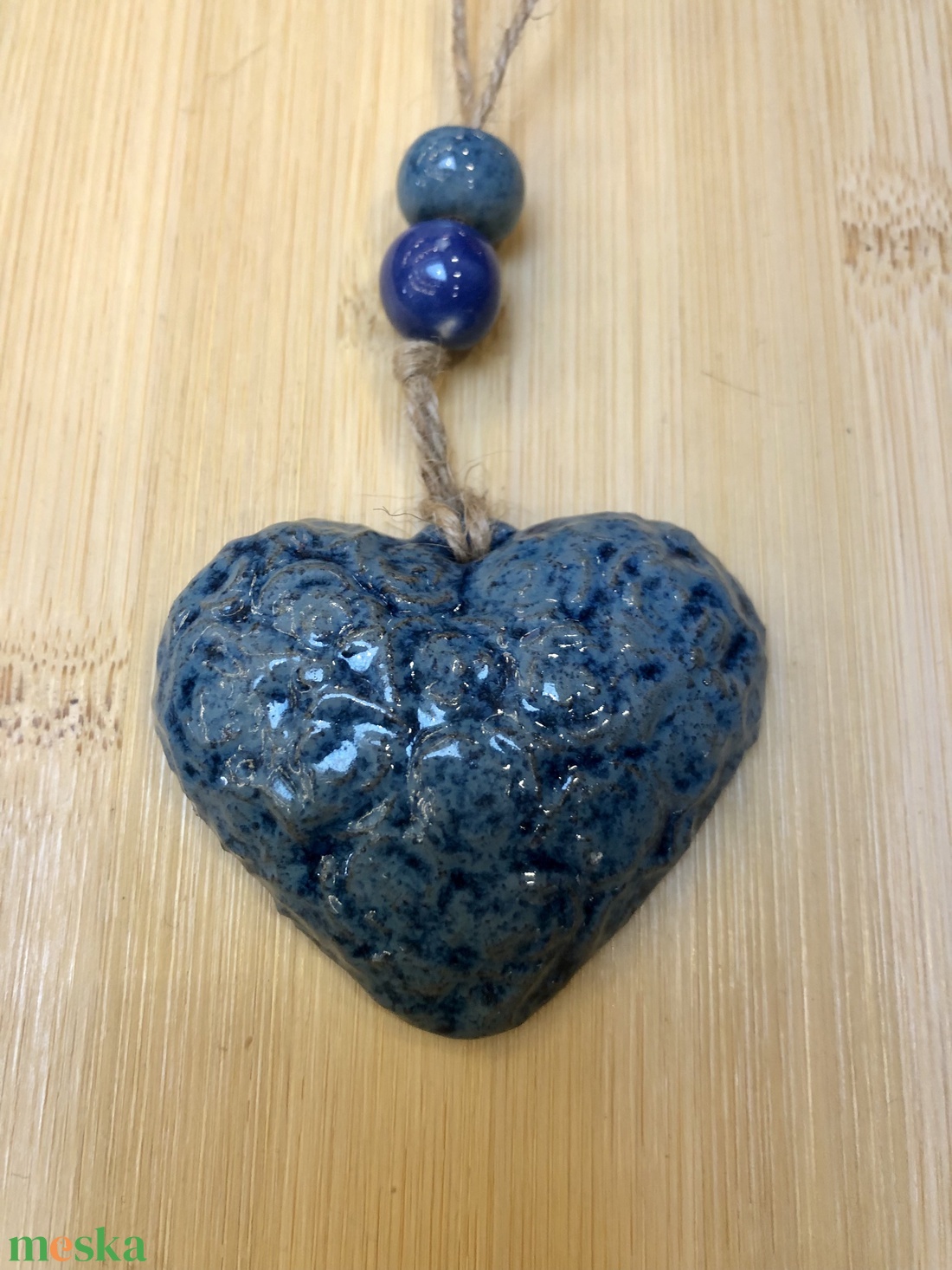 Kerámia szív függő - kék - otthon & életmód - dekoráció - fali és függő dekoráció - függődísz - Meska.hu