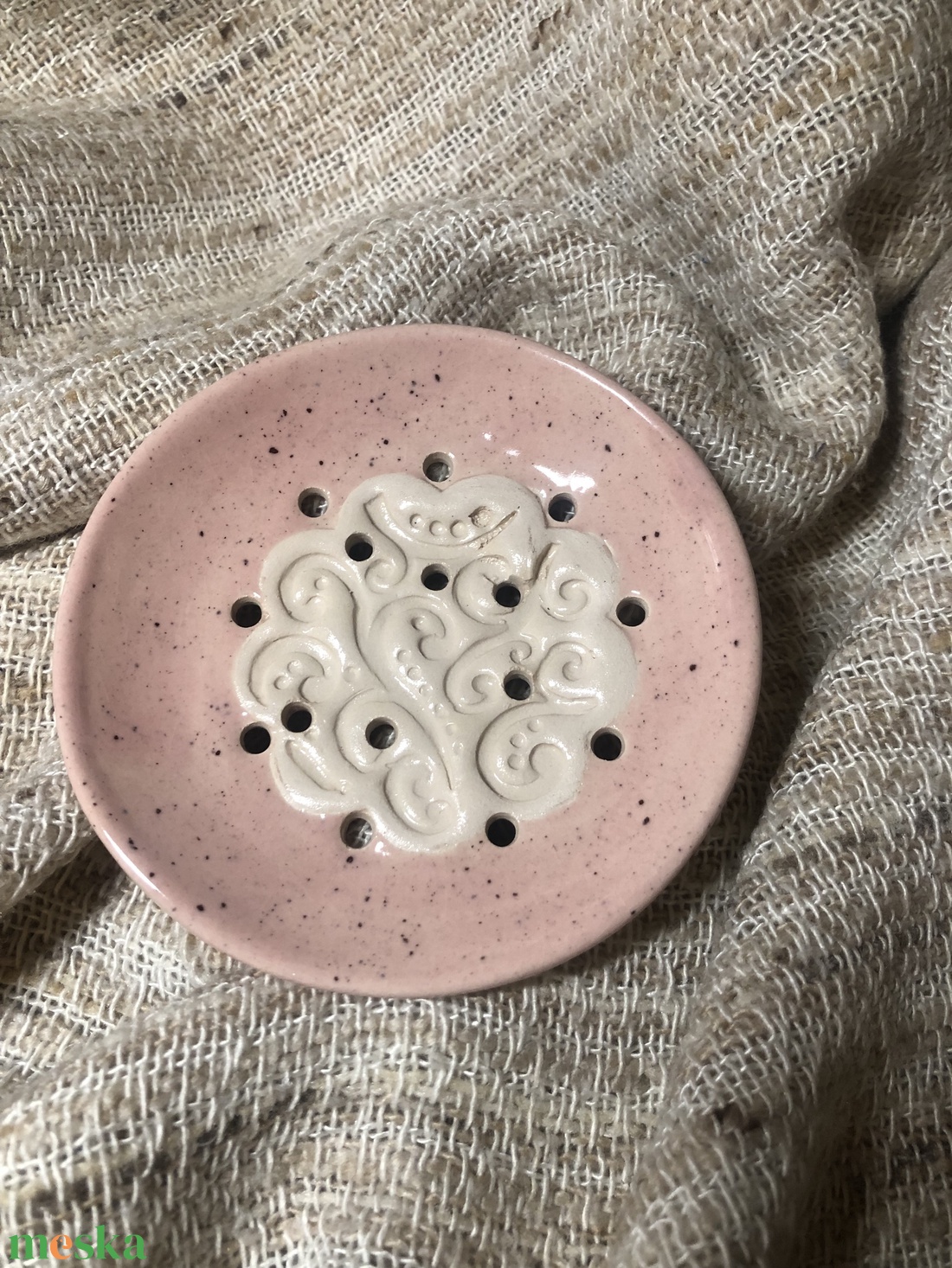 Babarózsaszín kerámia szappantartó - otthon & életmód - fürdőszoba - szappantartó - Meska.hu