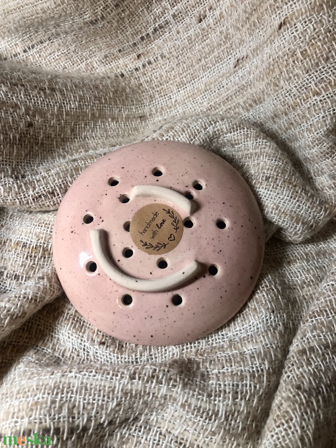 Babarózsaszín kerámia szappantartó - otthon & életmód - fürdőszoba - szappantartó - Meska.hu