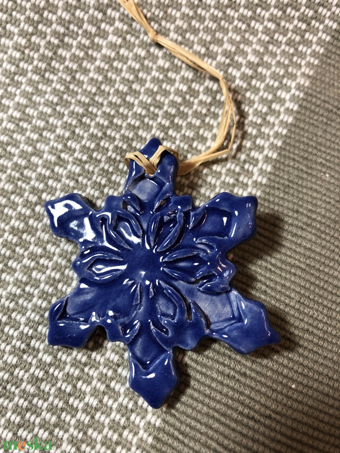 Indigó Kék függődíszek - hópehely - karácsony - karácsonyi lakásdekoráció - karácsonyfadíszek - Meska.hu