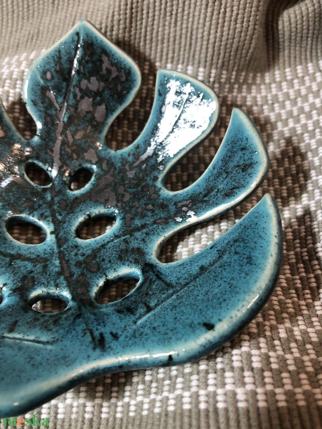 Türkiz-grafit kerámia szappantartó - otthon & életmód - fürdőszoba - szappantartó - Meska.hu