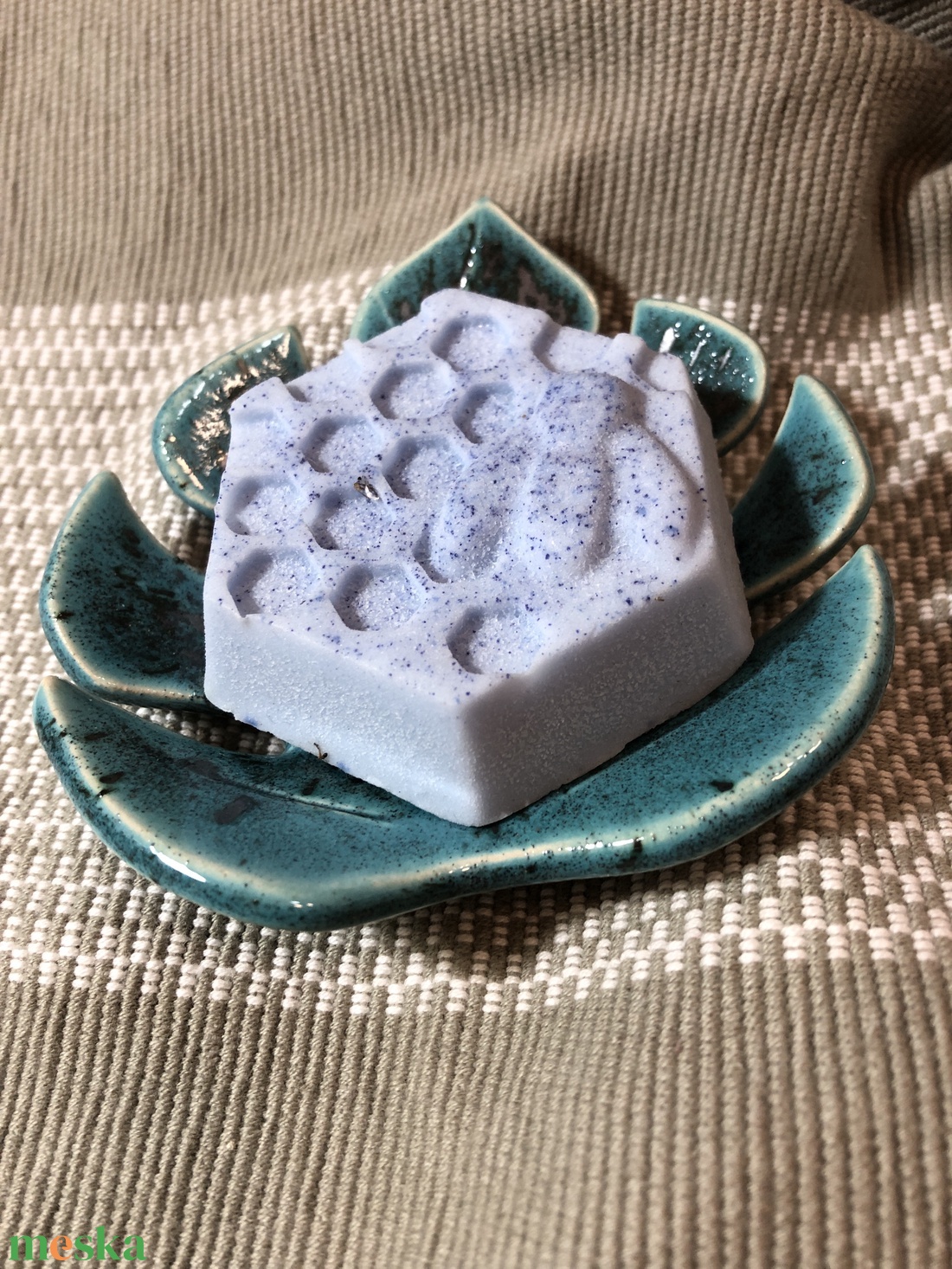 Türkiz-grafit kerámia szappantartó - otthon & életmód - fürdőszoba - szappantartó - Meska.hu