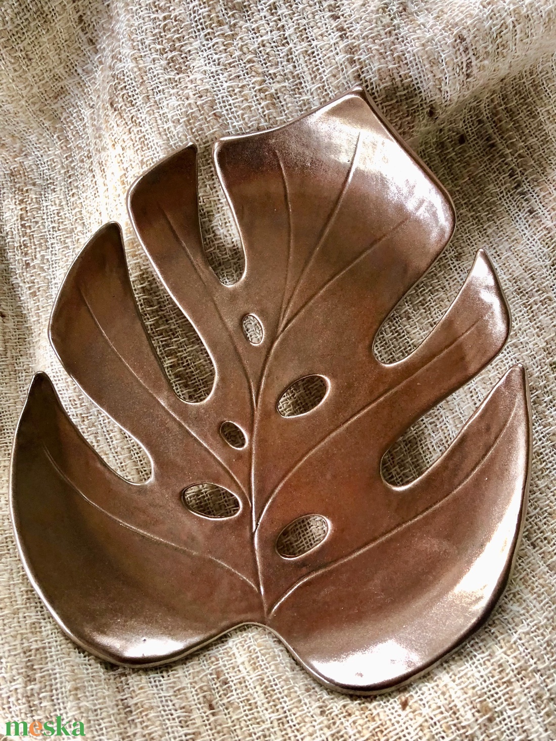 Rosé-gold pálmalevél tál - otthon & életmód - dekoráció - dísztárgy - Meska.hu