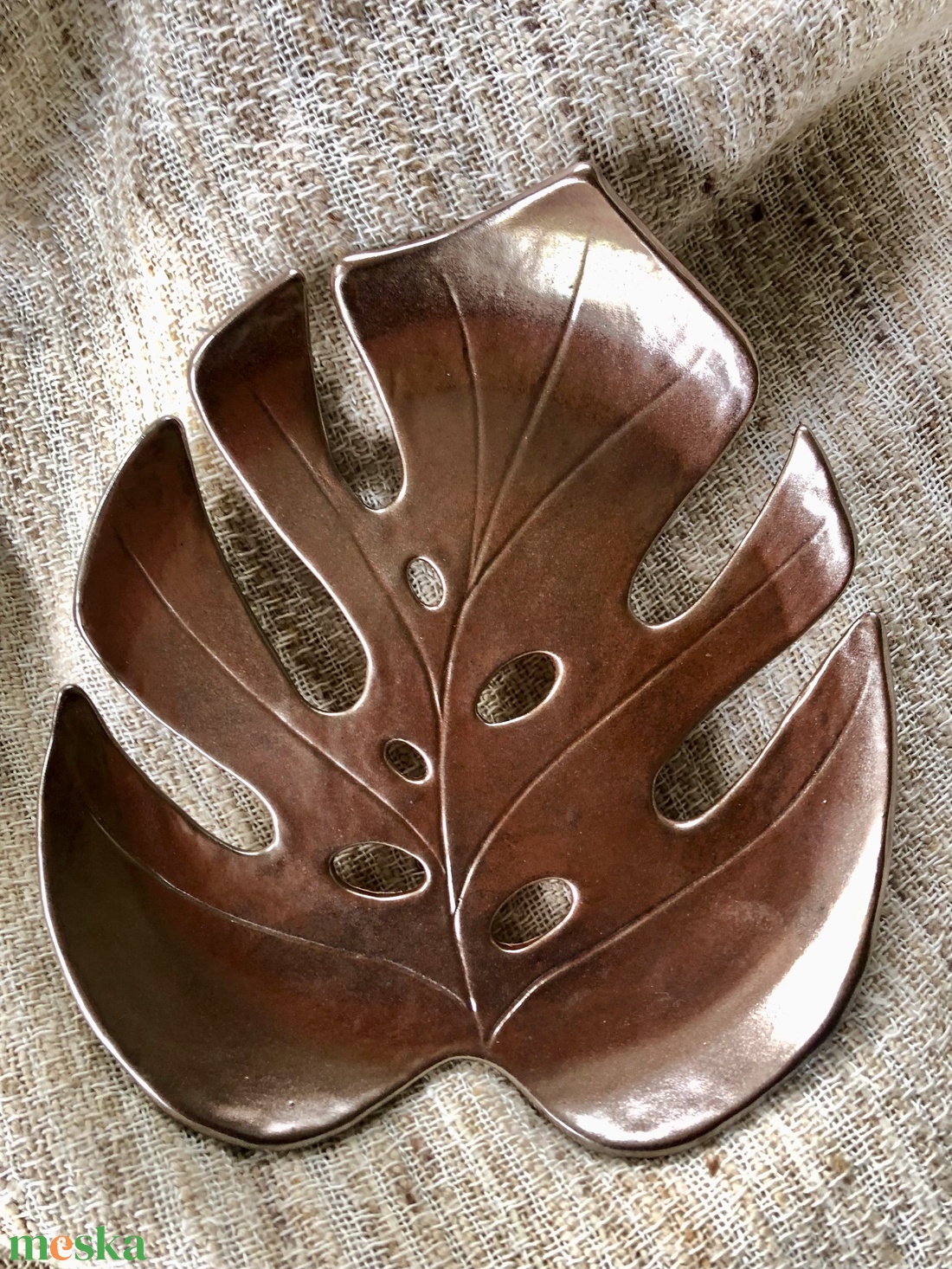 Rosé-gold pálmalevél tál - otthon & életmód - dekoráció - dísztárgy - Meska.hu