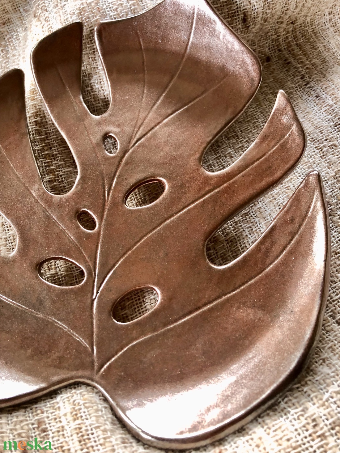 Rosé-gold pálmalevél tál - otthon & életmód - dekoráció - dísztárgy - Meska.hu