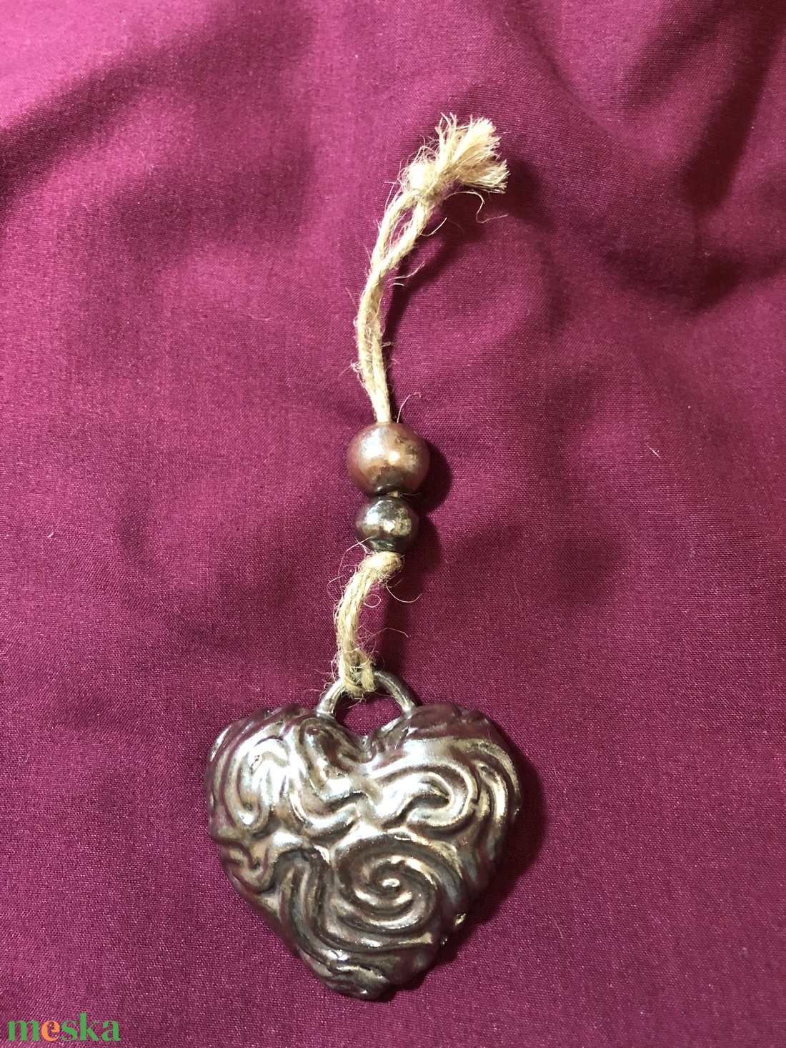 Kerámia szív függő - ezüst  - otthon & életmód - dekoráció - fali és függő dekoráció - függődísz - Meska.hu