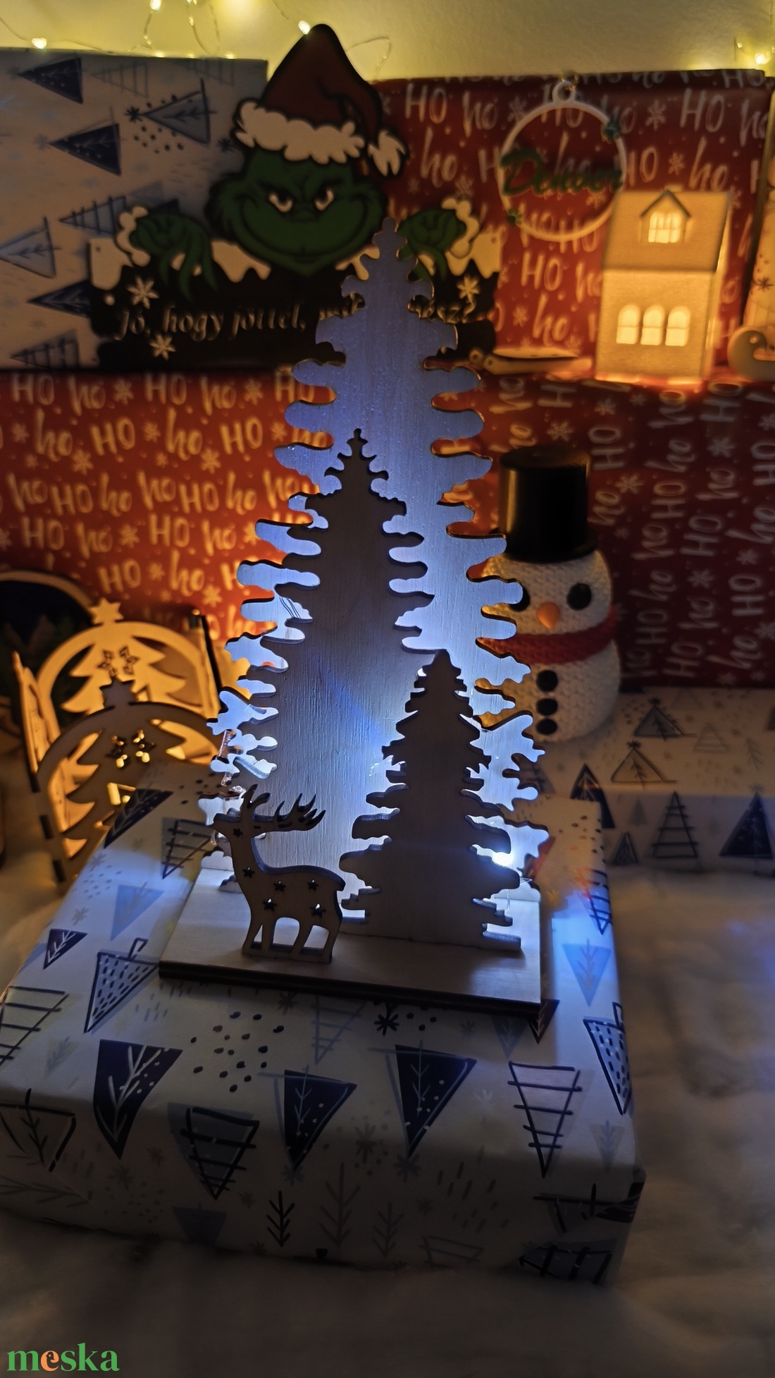 Többrétegű LED-es fa dísz  lézervágott karácsonyi látványdekor - karácsony - adventi díszek - adventi asztaldísz - Meska.hu