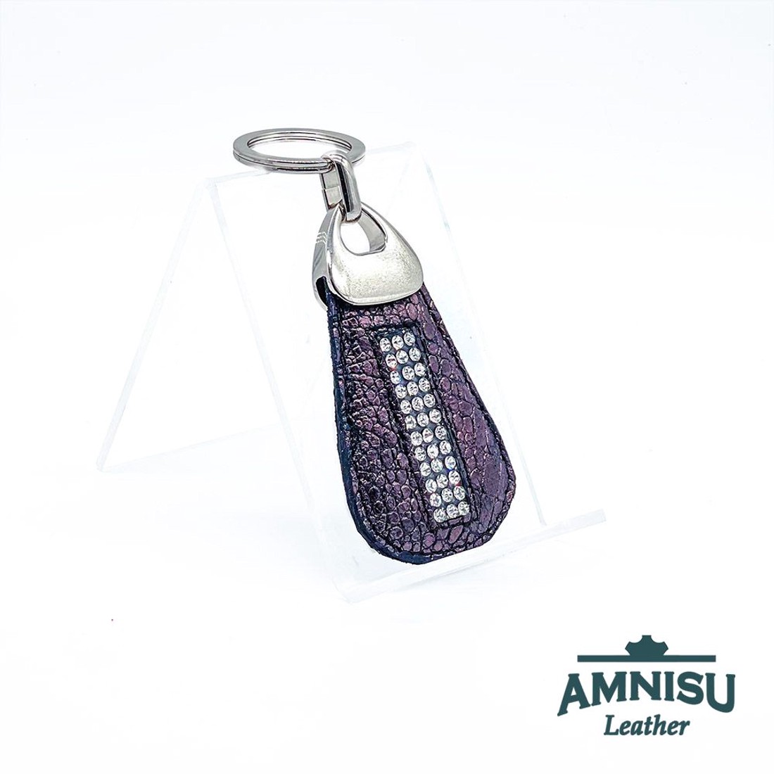 Metál barna krokkómintás csepp alakú swarovski köves kulcstartó H4029 -  - Meska.hu