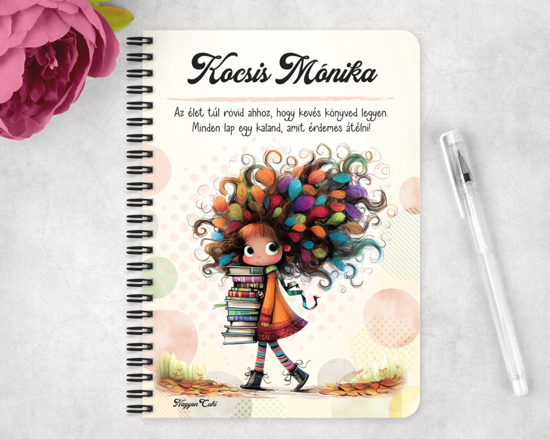 Személyre szabható - Könyves őszi Könyvmoly lány mintás A5-ös füzet - otthon & életmód - papír, írószer - jegyzetfüzet & napló - Meska.hu