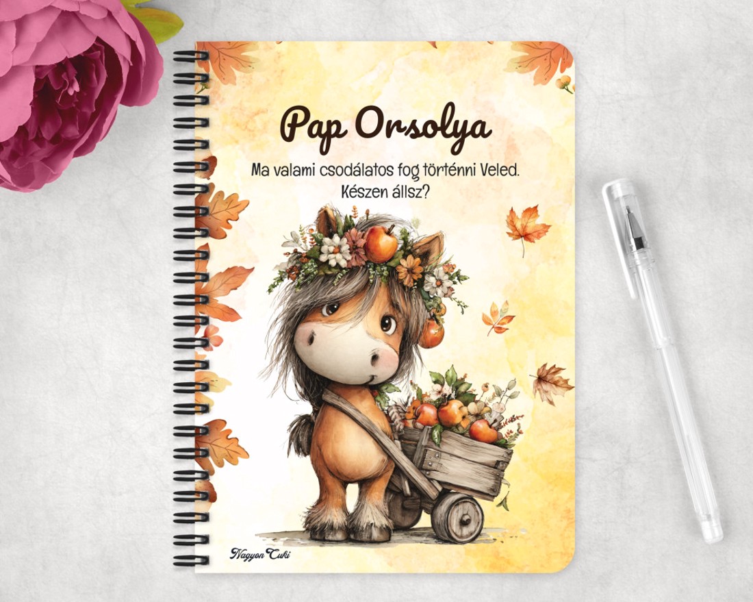 Személyre szabható - Cuki őszi póni almával mintás A5-ös füzet - otthon & életmód - papír, írószer - jegyzetfüzet & napló - Meska.hu