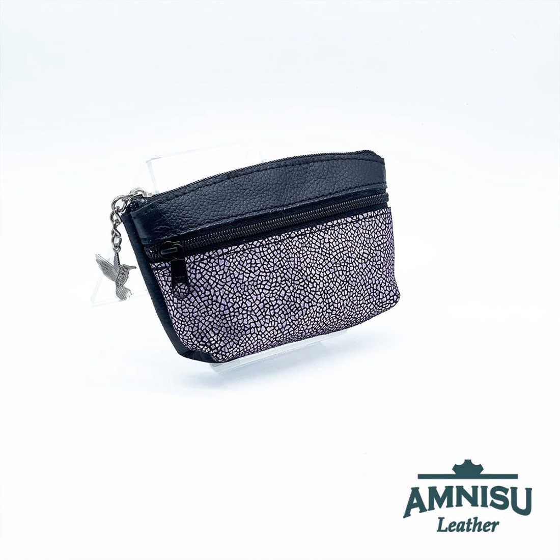 Fekete - metál lila mozaik mintás kettő cipzáras kulcstartó B8028-4028 -  - Meska.hu