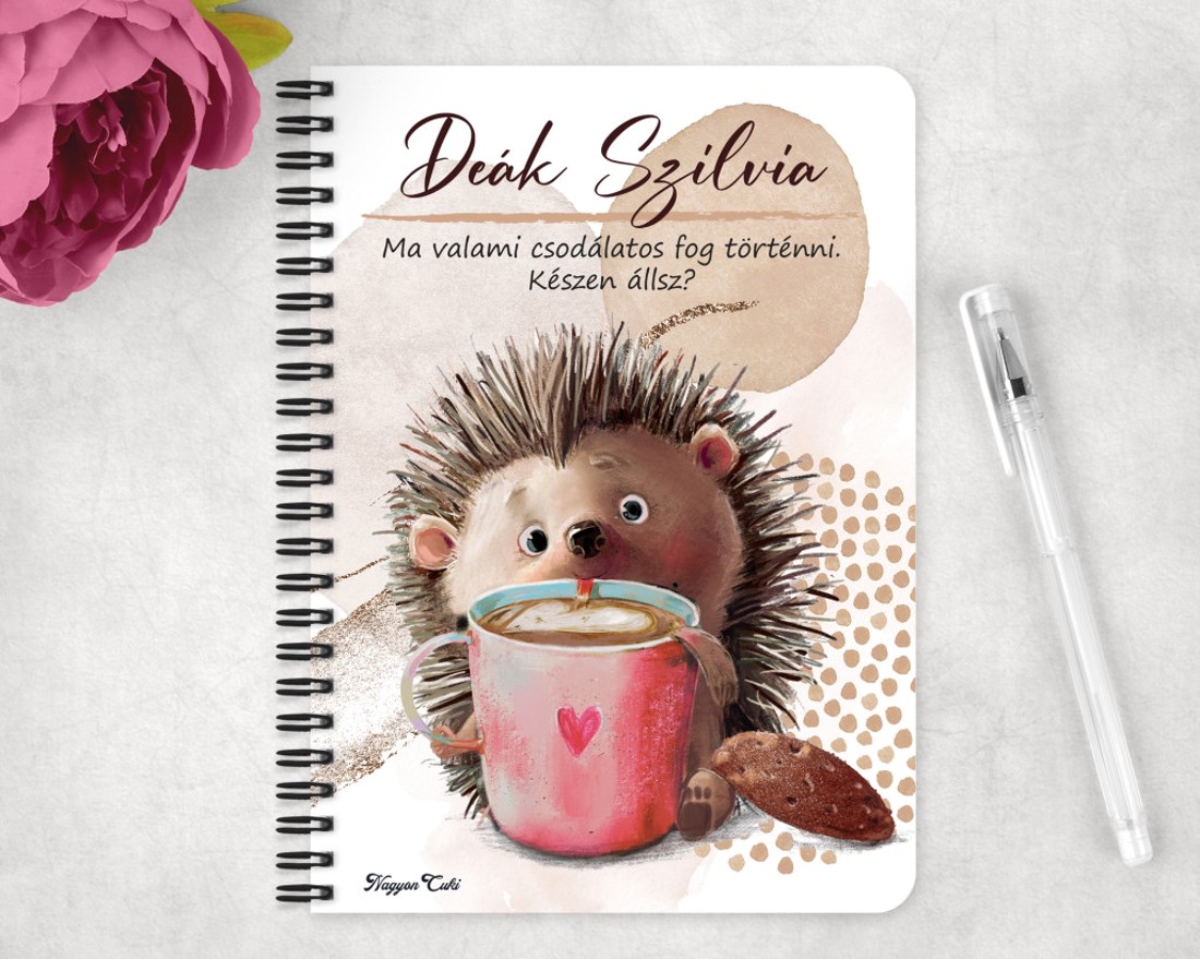 Személyre szabható - Kakaós süni mintás A5-ös füzet - otthon & életmód - papír, írószer - jegyzetfüzet & napló - Meska.hu