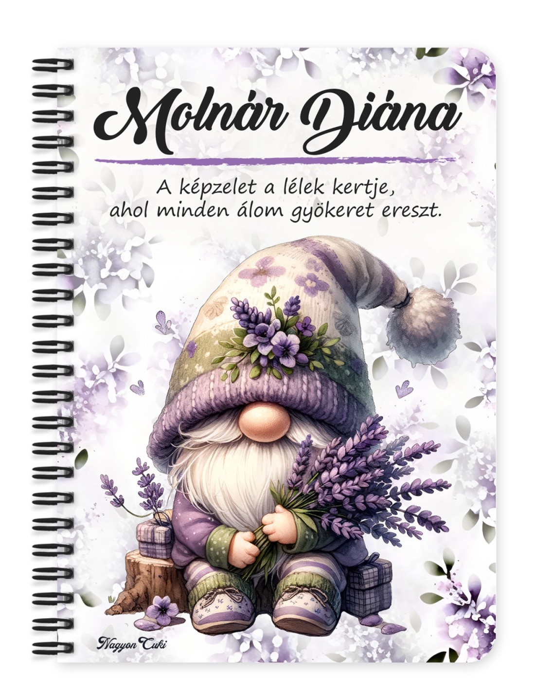 Személyre szabható - Cuki Levendulás manó mintás A5-ös füzet - otthon & életmód - papír, írószer - jegyzetfüzet & napló - Meska.hu