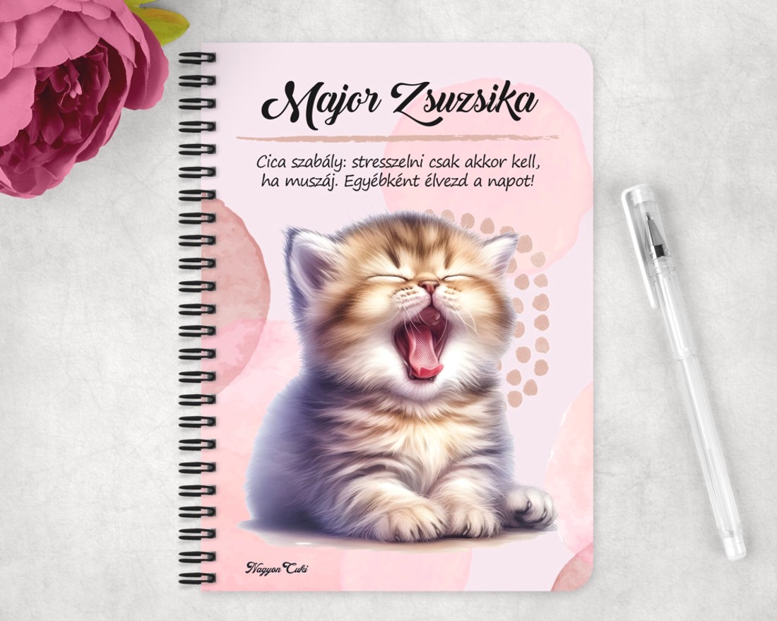 Személyre szabható - Ásító cuki cicus mintás A5-ös füzet - otthon & életmód - papír, írószer - jegyzetfüzet & napló - Meska.hu