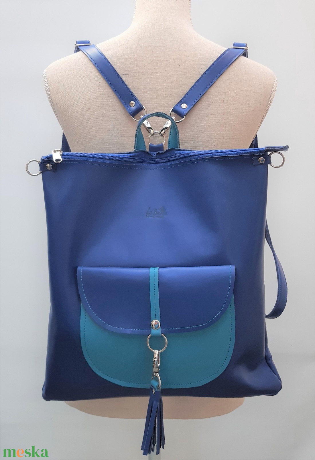 Királykék-türkiz bőr válltáska és hátizsák tárcával City M 012 - táska & tok - variálható táska - Meska.hu