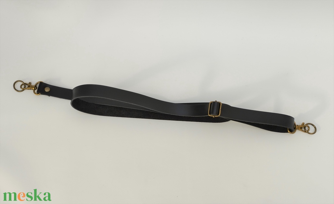 Fekete bőr állítható táskapánt bronz színű fémmel Correa FK-B - táska & tok - táskapánt & alkatrész - Meska.hu