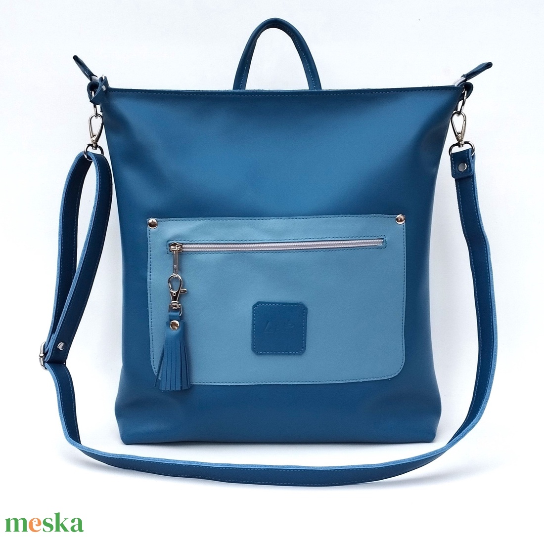 Kék bőr válltáska és hátizsák City M 036 - táska & tok - variálható táska - Meska.hu
