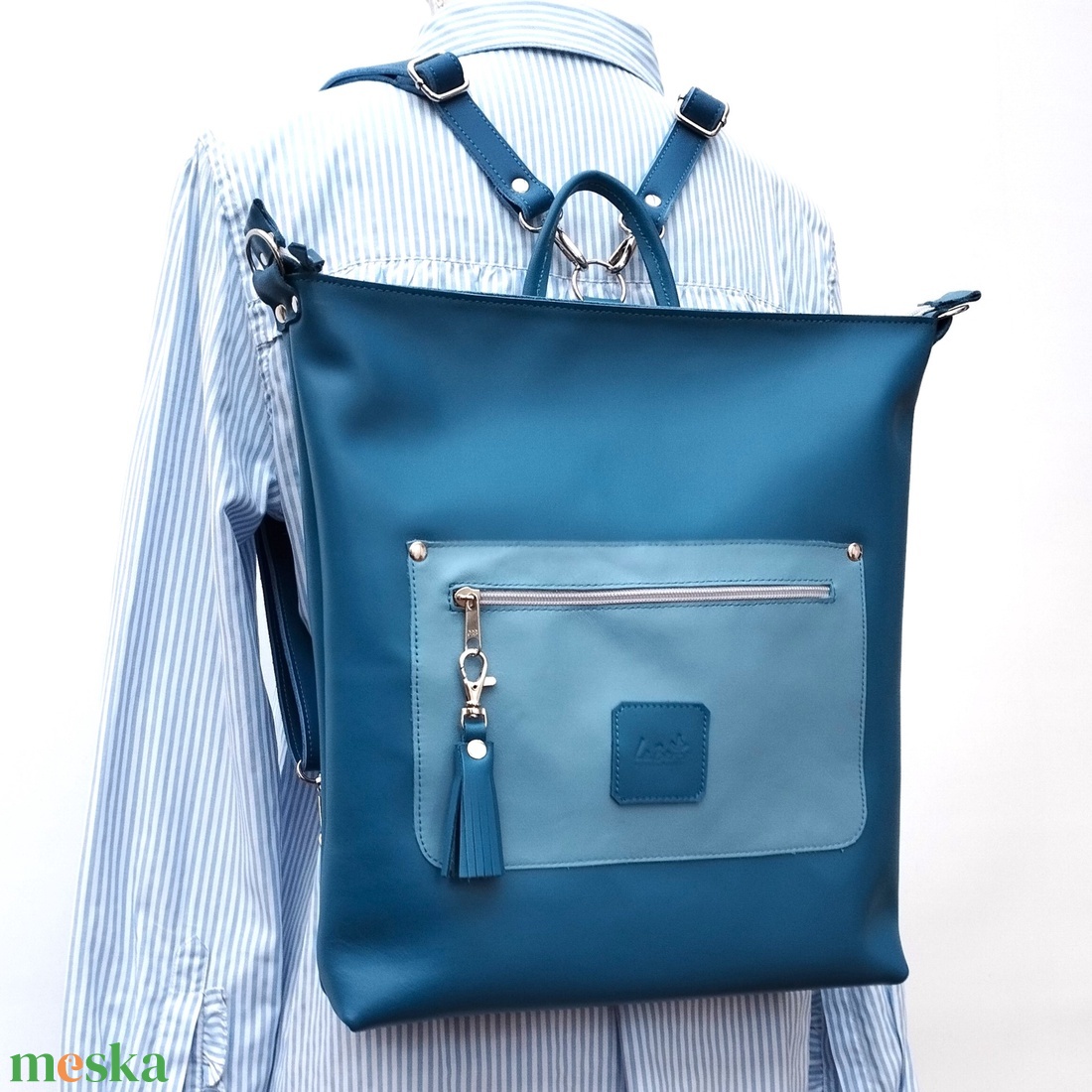 Kék bőr válltáska és hátizsák City M 036 - táska & tok - variálható táska - Meska.hu