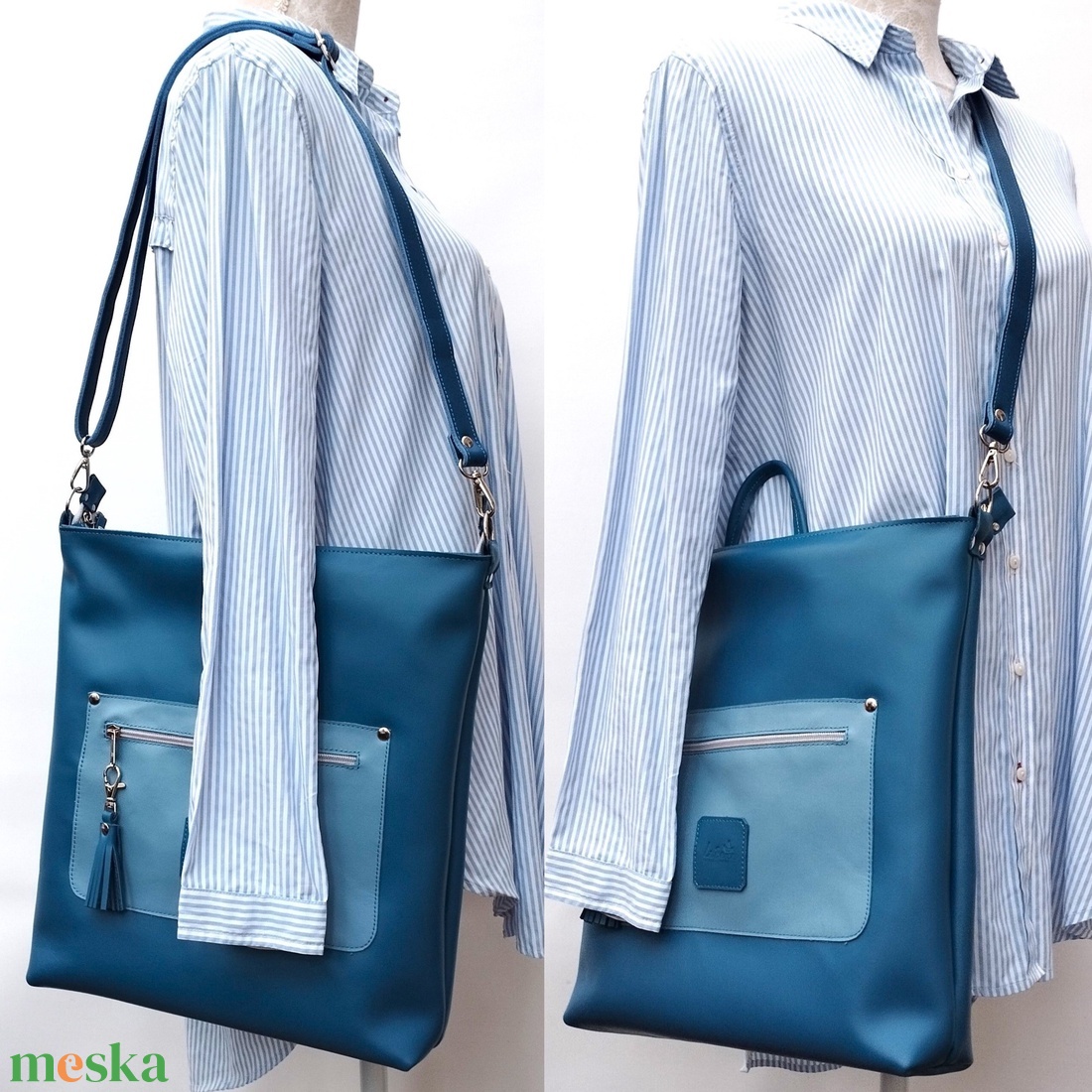 Kék bőr válltáska és hátizsák City M 036 - táska & tok - variálható táska - Meska.hu